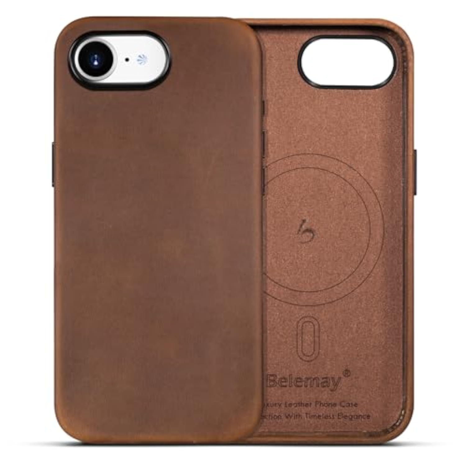 Vintage Brown Leather Case for iPhone 16e/iPhone 17e, Crazy Horse Leather Crafted Phone Case