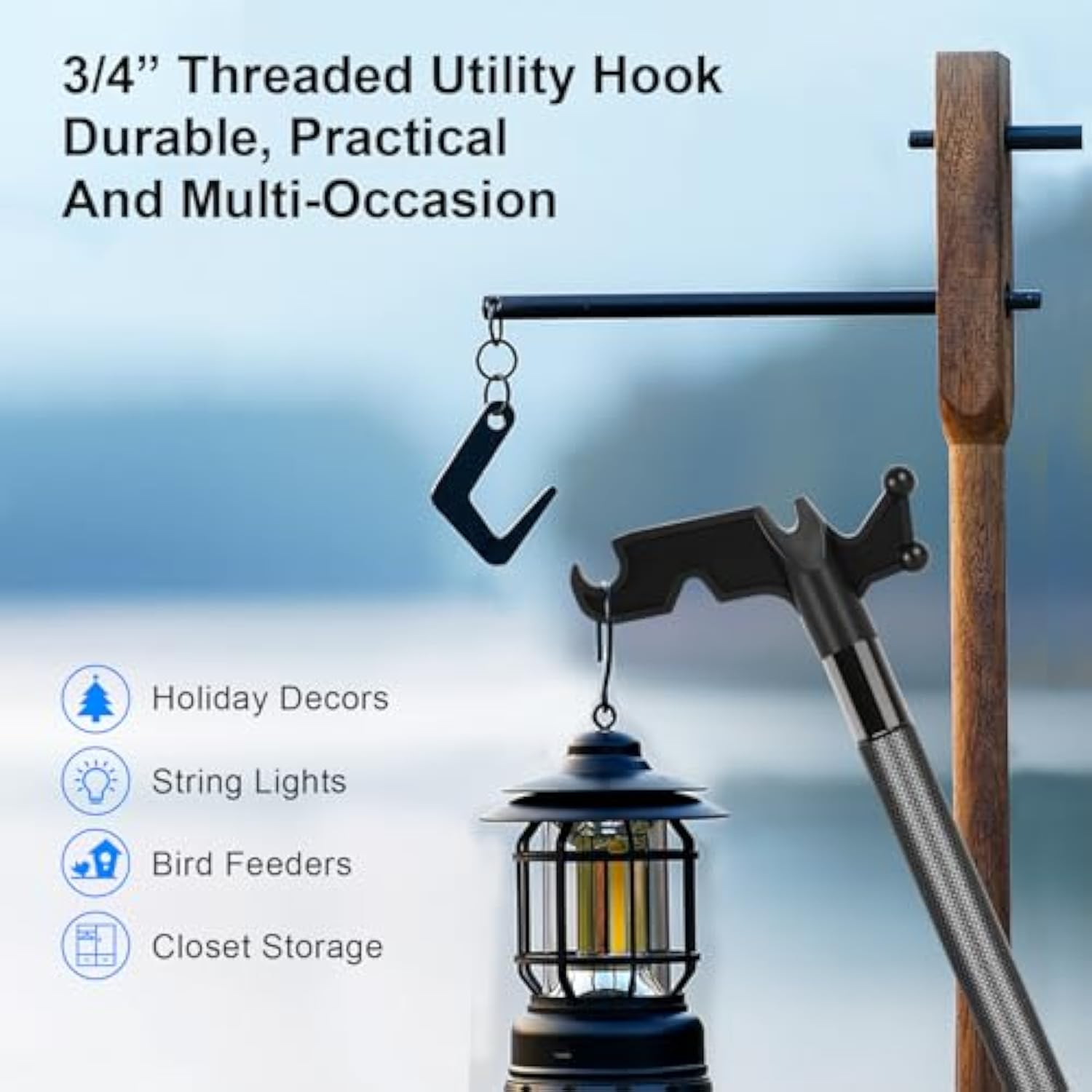 Carbon Fiber Christmas Light Pole Hanger Tool Tree, 4.7 To 24Ft Telescopic Extension Pole With Utility Hook For Holiday Light Installation, Multi Purpose Pole With Universal Thread Lightweight