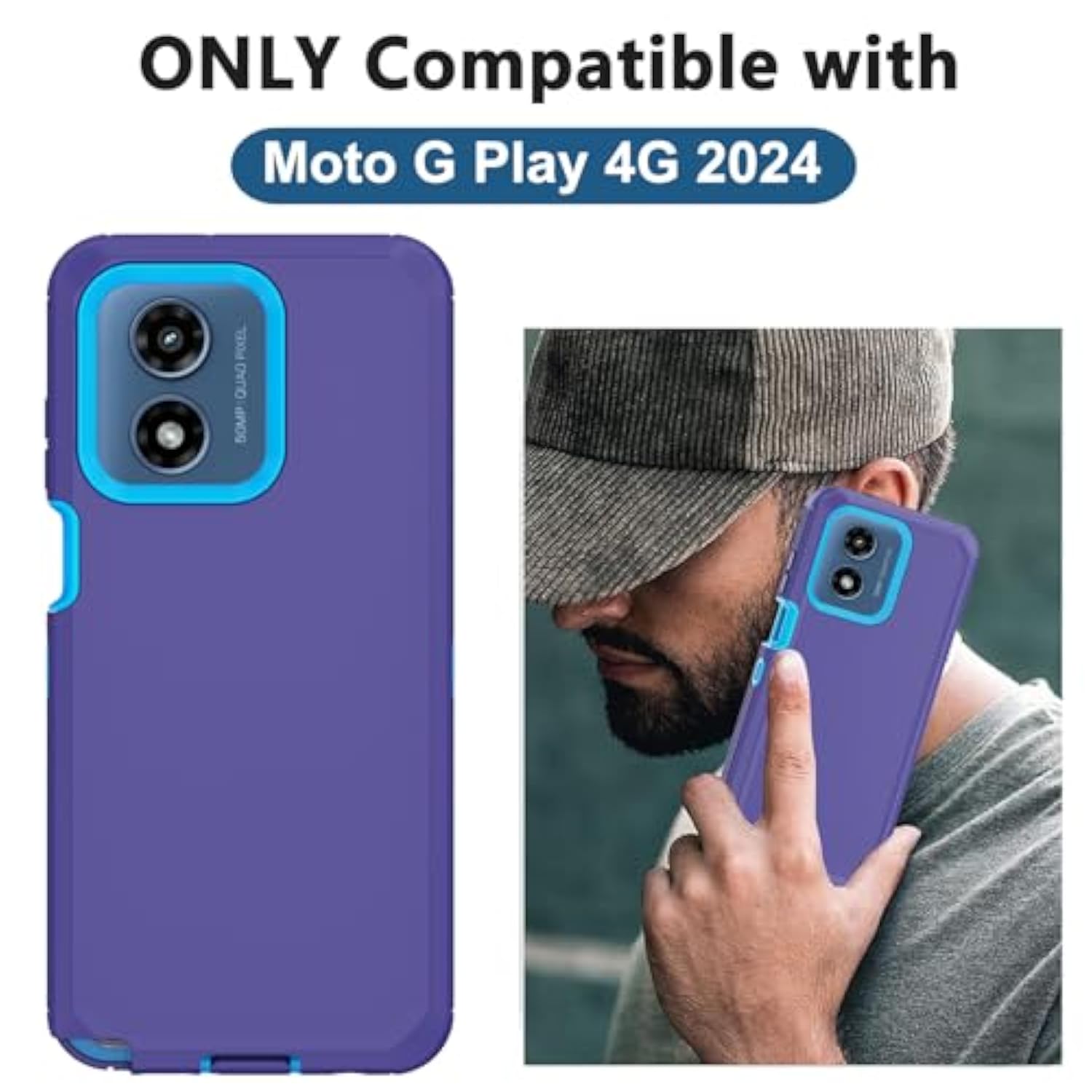 For Moto G Play 4G 2024 Case, With Built In Screen Protector Heavy Duty Drop Protection,Full Body Rugged Shockproof Tough Protective Phone Cover For Motorola Moto G Play 4G 2024 (Blue)