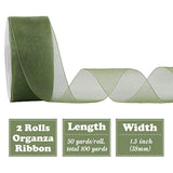 2 Rolls Shimmer Sheer Organza Ribbon 1-1/2 Inch Sage Green Chiffon Fab