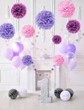 Tissue Paper Pom Poms 12 Pcs Pink Lavender Flower Balls Party Decor