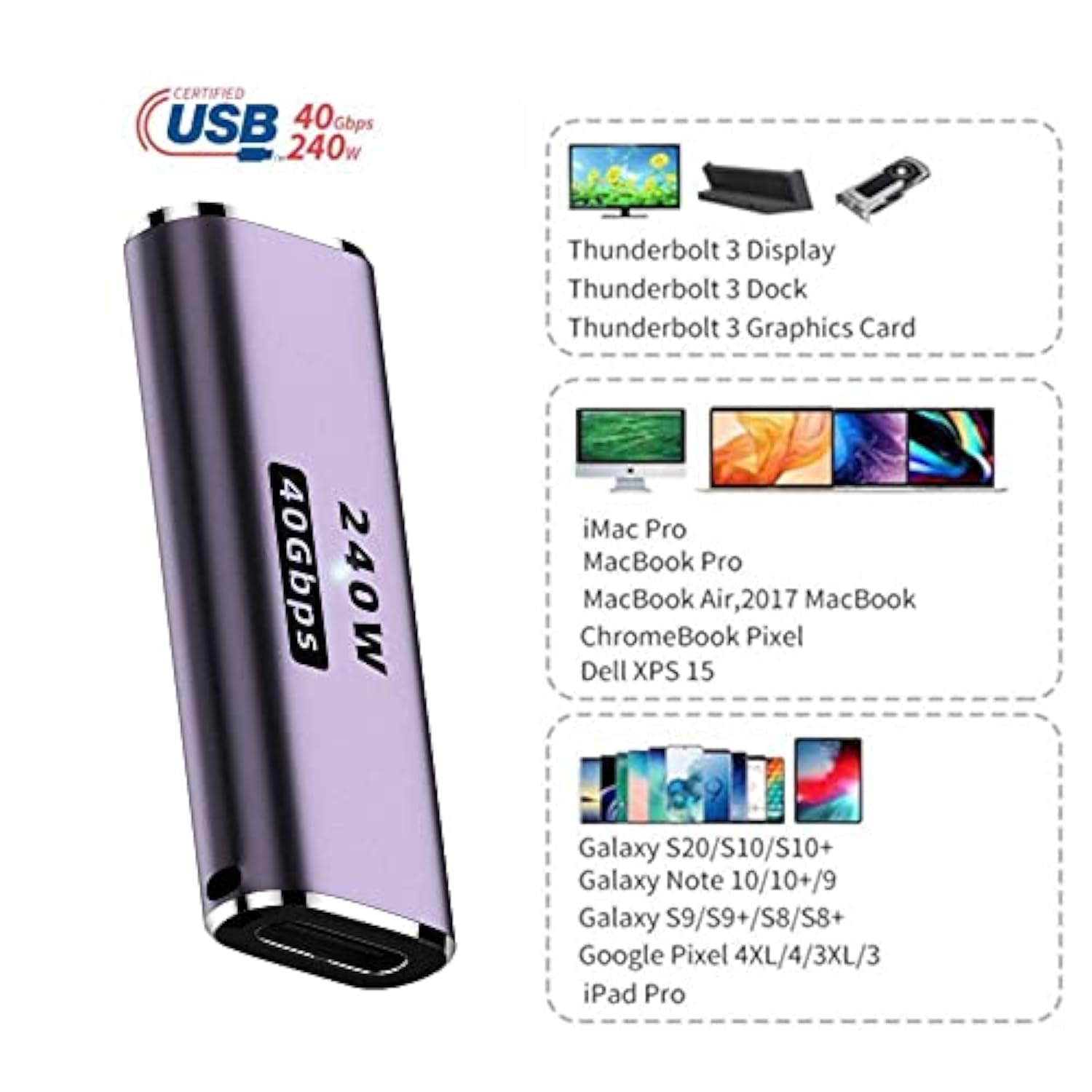Usb4 Type C Female To Female 240W Power 40Gbps Data 8K Video Extender Adapter