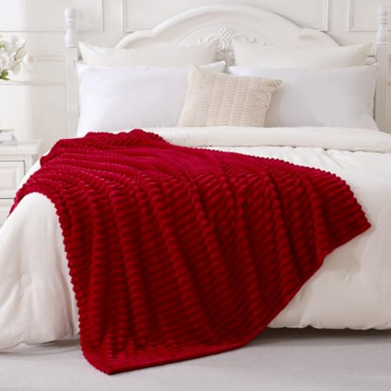 Valentines Day Decorations Red Fleece Throw Blanket 50”×60” For Couch Sofa Bed,Super Soft Cozy Plush Microfiber Flannel Blanket With Stripes Design Lightweight For Adults,Woman,Girls Gifts