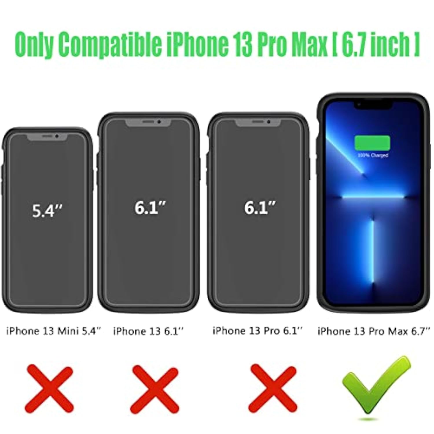Battery Charging Case For Iphone 13 Pro Max, 10800Mah High Capacity Portable Rechargeable Battery Case Qi Wireless Charging With Iphone 13 Pro Max (6.7 Inch) Extended Battery Charger Cover(Black)
