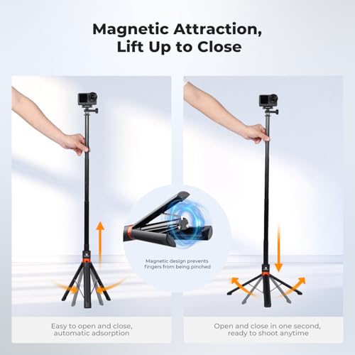 142cm/55.9" Telescopic Selfie Stick Tripod for Action Camera, 2-in-1 Portable Stand Handle Stick Pole for GoPro Hero 13/12/11/10/9/8, DJI Osmo Action