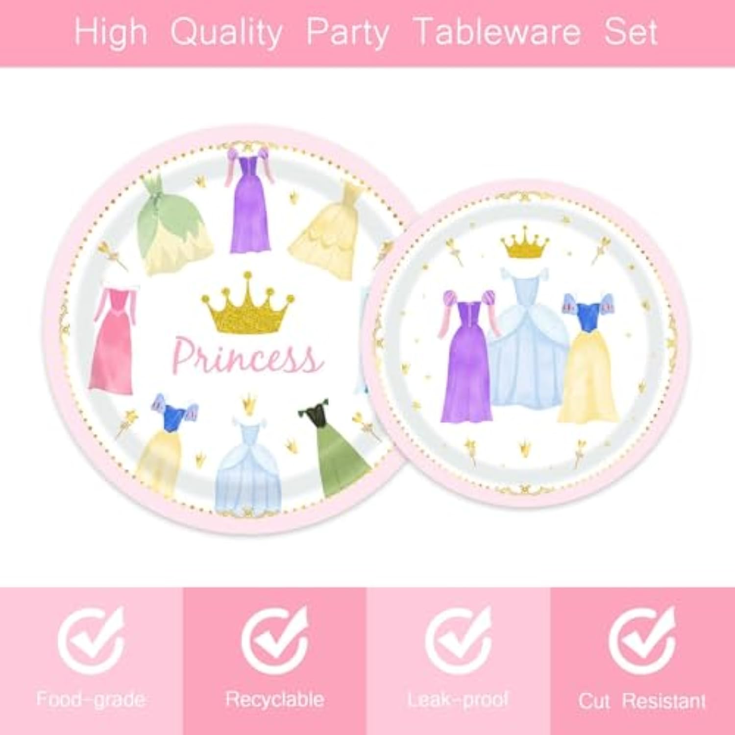 96Pcs Princess Birthday Party Paper Plates And Napkins For Girls Princess Party Disposable Tableware Dinnerware Set Fairytale Dinner Dessert Plates Party Supplies For 24 Guests