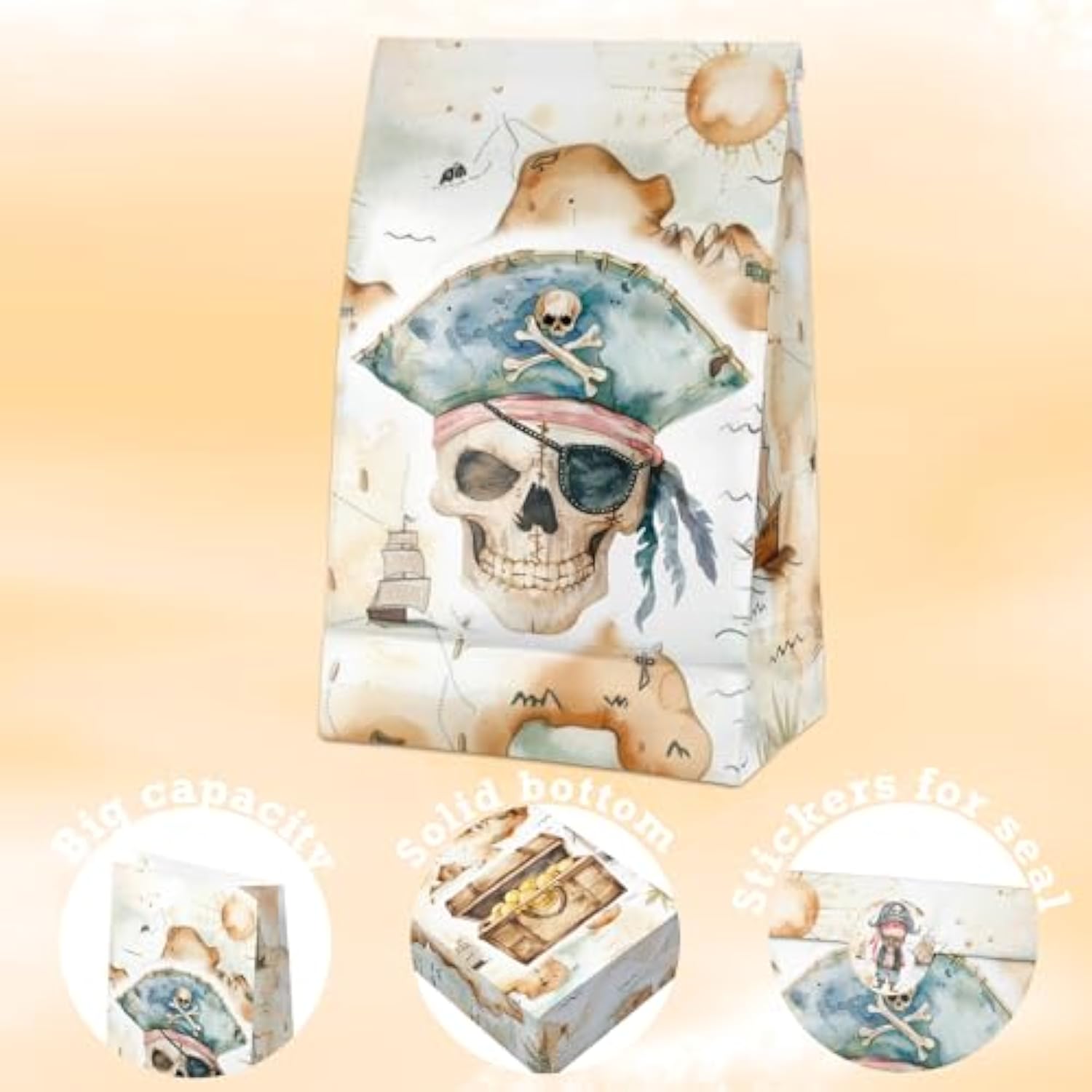 24 Pcs Pirate Goodie Bags With Stickers - Pirate Themed Birthday Party Favor Bags, Perfect For Kids' Pirate Party Supplies And Treat Bags