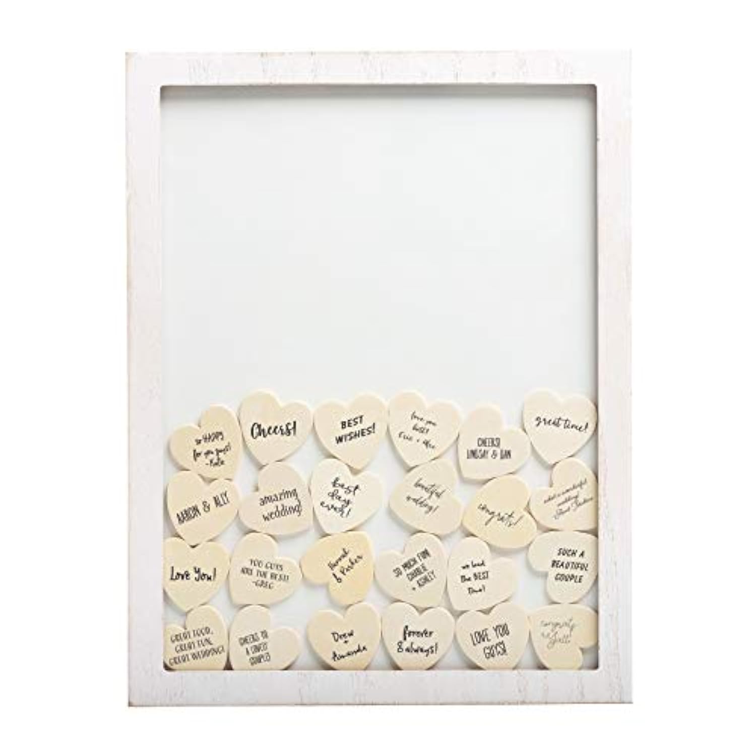 Wedding Guestbook Token Frame, Includes 50 Heart Tokens, Perfect For Wedding Reception Or Bridal Shower, Distressed White