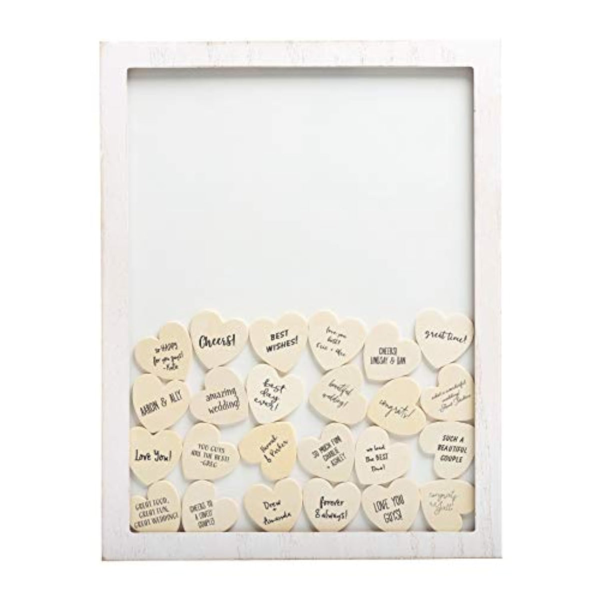 Wedding Guestbook Token Frame, Includes 50 Heart Tokens, Perfect For Wedding Reception Or Bridal Shower, Distressed White