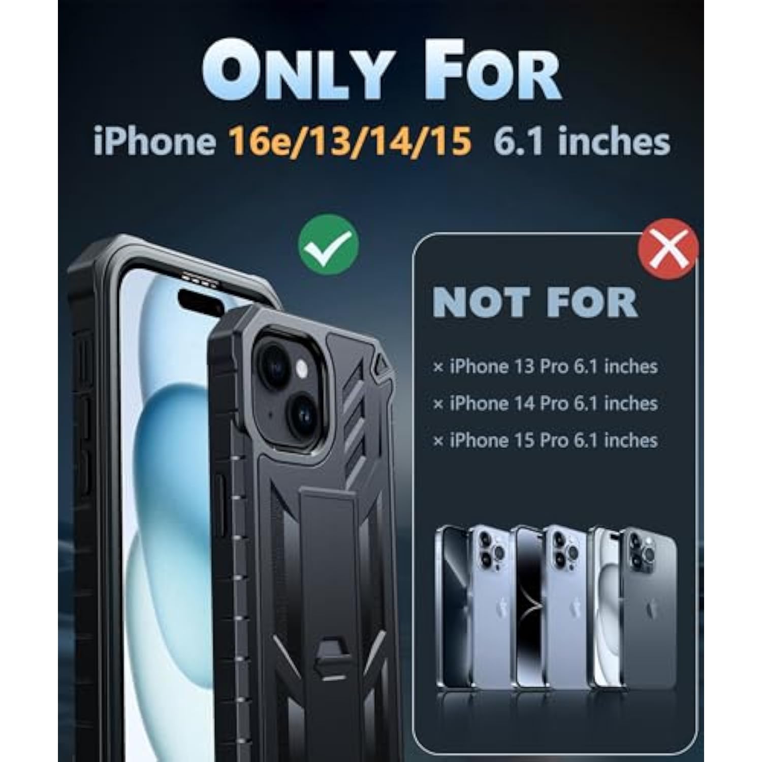 Iphone 15 Shockproof Case Dual Layer Military Grade Rugged 6.1 Inch Black