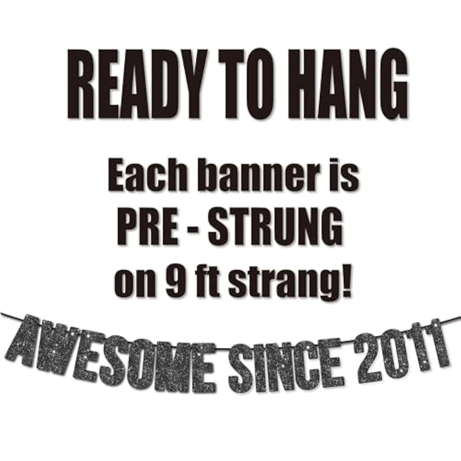 Pre-Strung Awesome Since 2011 Banner For 14Th Birthday Party Decoration,Happy 14Th Men Women Birthday Party Banner,Handmade - Black