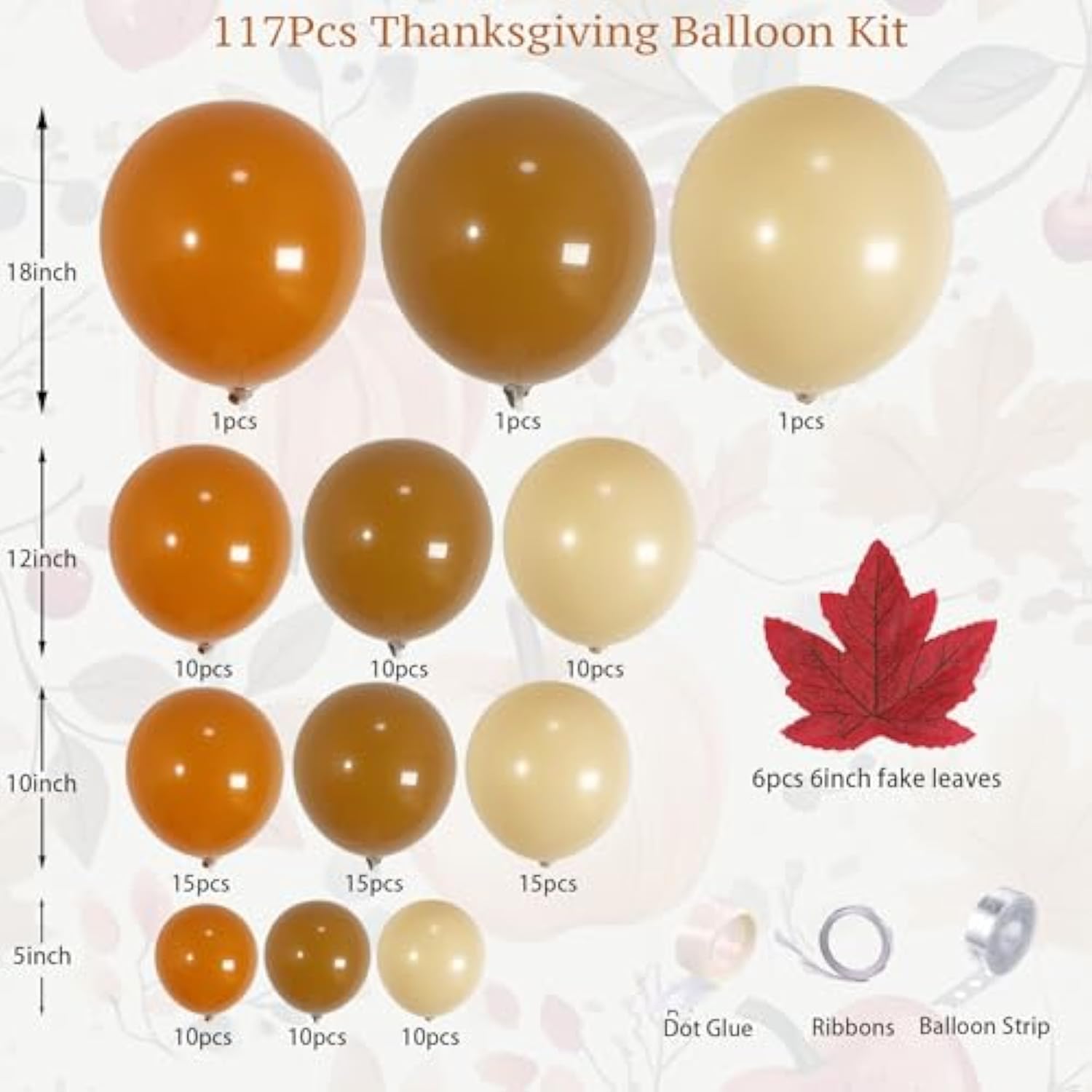 117pcs Fall Balloon Arch Kit Burnt Orange Brown Nude Balloons with Leaves for Autumn Party