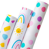 Gift Wrapping Paper - 3 Mini Rolls - Colorful Rainbow Sun Polka Dots Cute Birthday Wrapping Paper Roll For Holiday, Shower, Congrats - 17 Inch X 120 Inch Per Roll