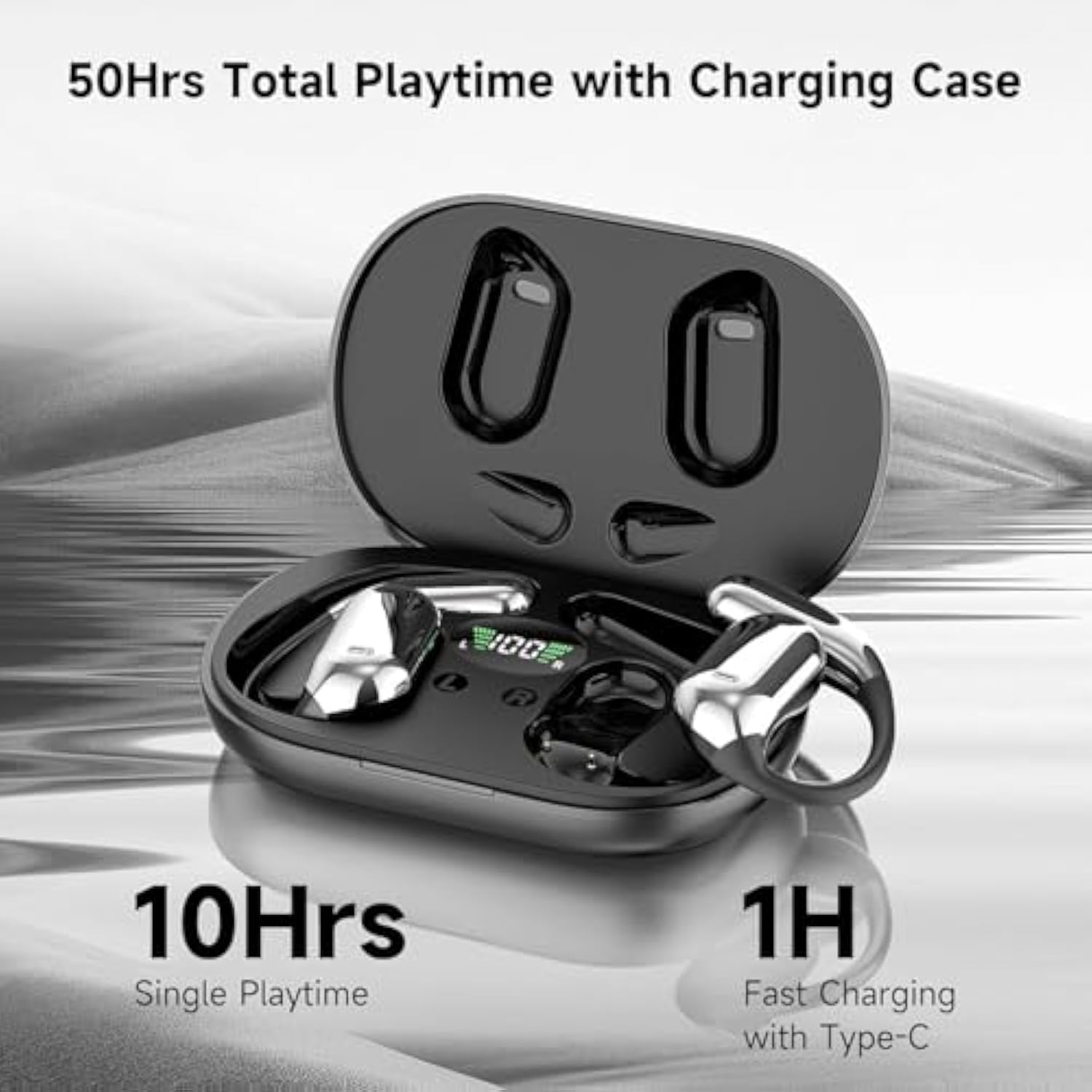 Open Ear Earbuds Bluetooth Headphones 60Hrs Playtime Wireless Ear Buds With Earhooks Ipx7 Waterproof Touch Control Earphones Sport Headsets Bluetooth 5.4 Headsets For Workout Running Black