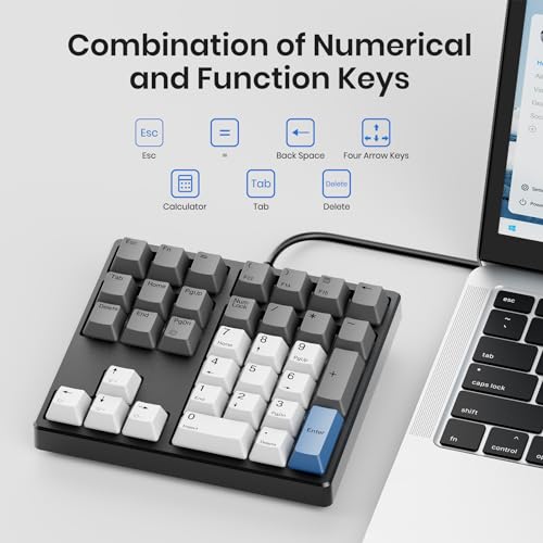 Kn34 Wired Mechanical Number Pad- 34 Keys Hot Swappable Numeric Keypad With White Backlight& Pbt Keycaps For Laptop, Macbook, Pc Desktop, Compact Keyboard(Red Switch)