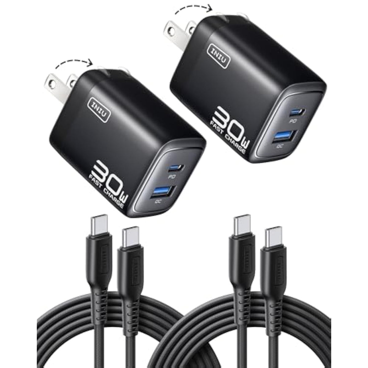 Usb C Charger Block, 2-Pack 30W Fast Charging Type C Wall Charger With Foldable Plug And 5Ft Usb-C Cable For Iphone 16 15 Samsung S25 S24 Ipad Pro And More Series