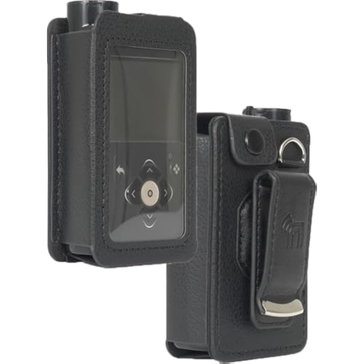 Case for Medtronic MiniMed 780G 770G 670G 630G 640G Insulin Pump, Form-Fit Cover [Built-in Screen Protection] and [Rotating Metal Belt Clip] - Black Vegan Leather