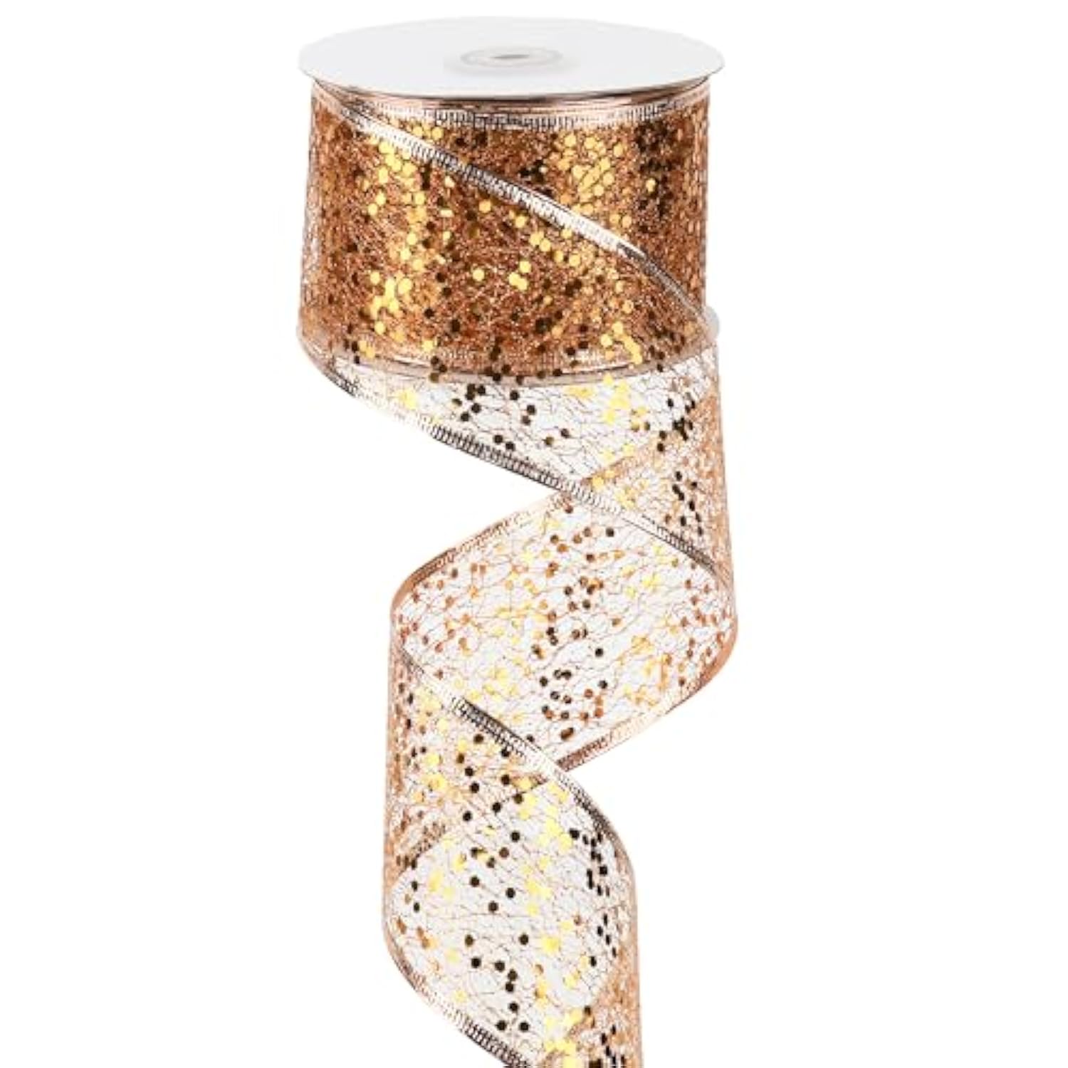 Glitter Wire Mesh Ribbon With Sparkle - Wired 2.5 Inch Burnt Orange Ribbon For Christmas Tree Decoration, Wreath Bow Making (25 Yards)