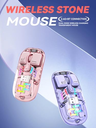 Rgb Mouse Transparent, Mouse Rechargeable, Noiseless Computer Mouse With Usb Receiver, 1600 Adjustable Dpi Optical Cordless Computer Mouse (Black)