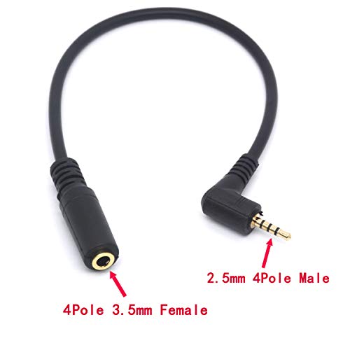 Angled 2.5mm Male to 3.5mm Female Audio Cable Headphone Adapter, 4 Pole 2.5 to 3.5 Stereo Earphone Headset Converter
