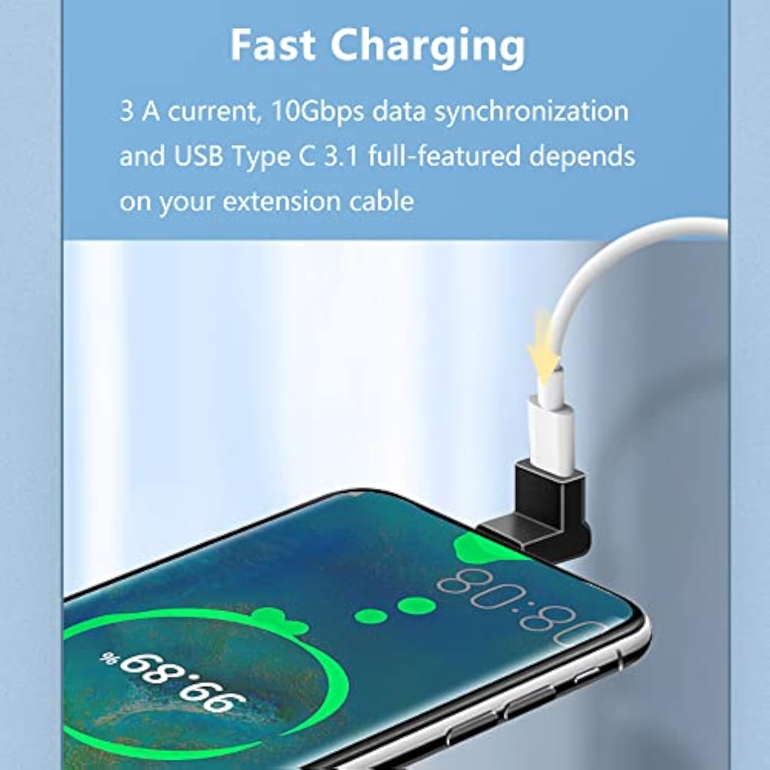 90 Degree Usb-C Male To Female Adapter,Up&Down Angle Usb 3.1 Type C Gen 2 (10G