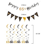 65th Birthday Decoration Kit, Black & Gold Banner Bunting Swirls Streamers Set