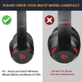 Lambskin Earpads Cushions Replacement For Beats Solo 2 & Solo 3 Wireless On-Ear Headphones, Solo2 Solo3 Ear Pads With High-Density Foam, Added Thickness - Red