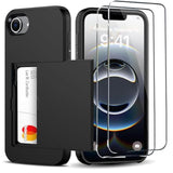 For 16E Wallet Case With Card Holder + 2 Tempered Glass Screen Protector Protective Shockproof Hidden Card Slot Slim Case Women Men For 16E 6.1"(Black)