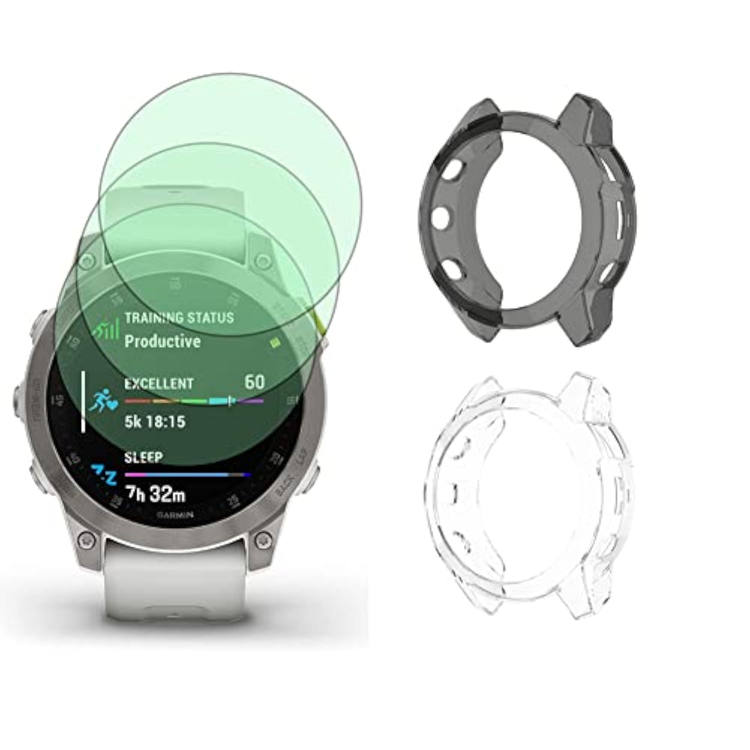 Watch Screen Protector (3+2 Pack) Compatible For Garmin Epix Gen 2, Tempered Glass Film Anti-Scratch High Definition Full Coverage And Soft Tpu Protective Case