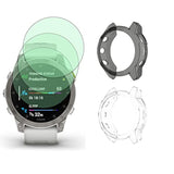 Watch Screen Protector (3+2 Pack) Compatible For Garmin Epix Gen 2, Tempered Glass Film Anti-Scratch High Definition Full Coverage And Soft Tpu Protective Case