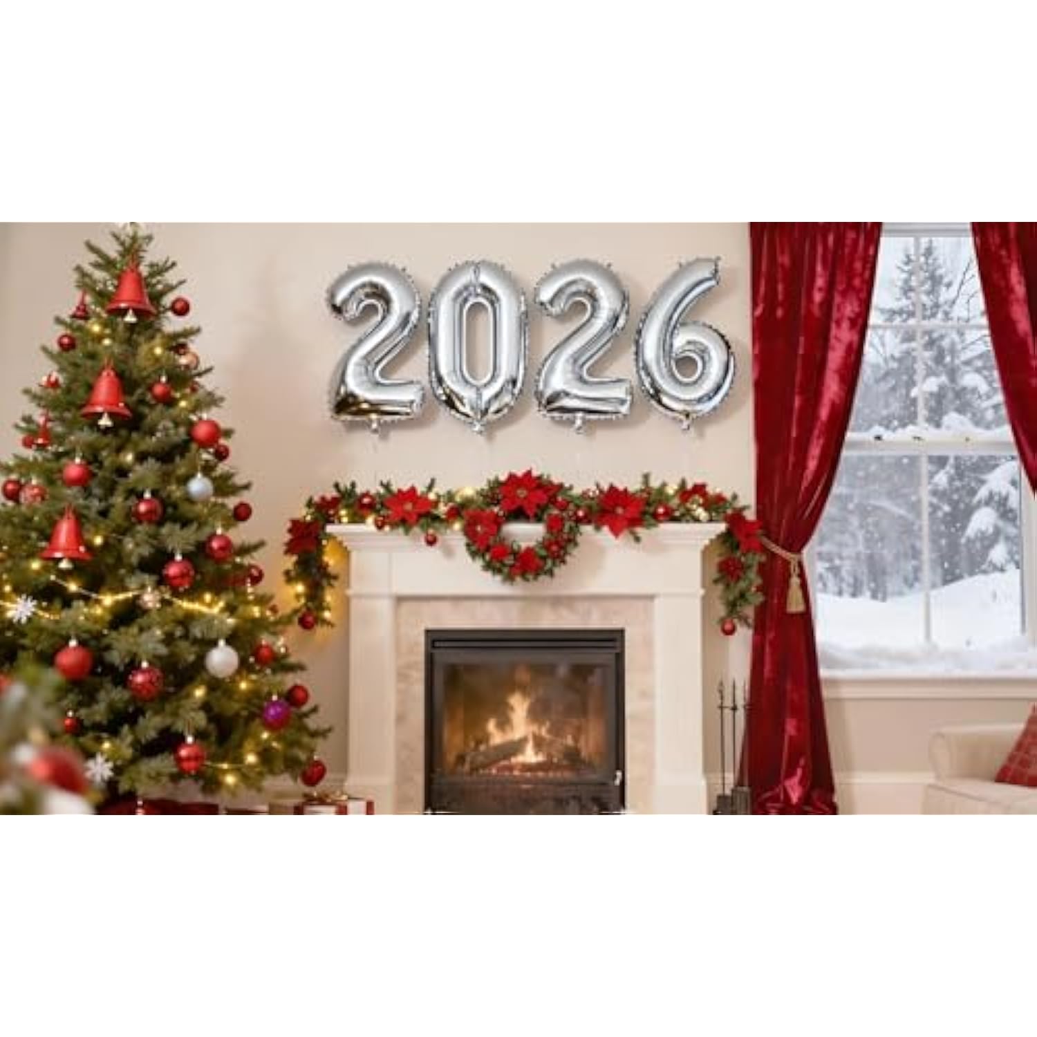 40-Inch Silver "2026" Number Balloons Large Foil New Year’s & Graduation Decor