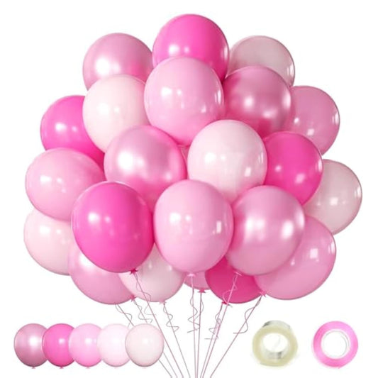 Pink Balloons Metallic Pink Balloon, 60Pcs 12Inch Chrome Deep Light Pearl Hot Pink Latex Balloons For Birthday Wedding Baby Shower Party Decoration