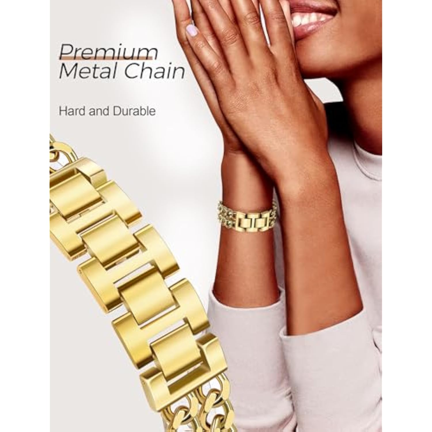 Gold Watch Bands For Women Compatible With Apple Watch Band 38Mm 40Mm 41Mm 42Mm (S10) Adjustable Metal Band Cowboy Steel Chain Bracelet For Iwatch Series1/2/3/4/5/6/7/8/9/10/Se (No Case)