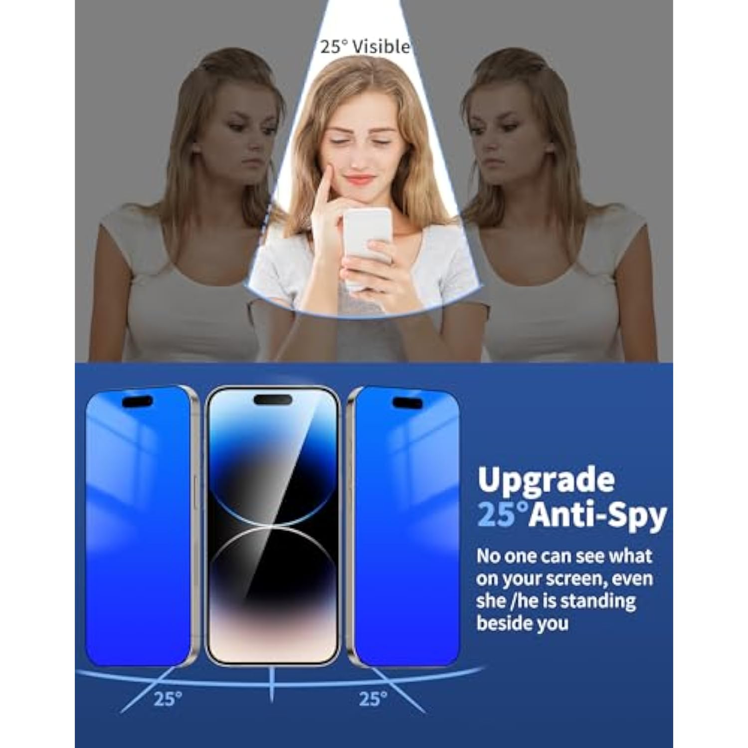 2 Pack For Iphone 15 Privacy Screen Protector For Iphone 14 Pro , 25 Degree Anti Spy Anti-Blue Light Tempered Glass Blue Gradient With Easy Installation Shatterproof Case Friendly (6.1 Inch Blue)