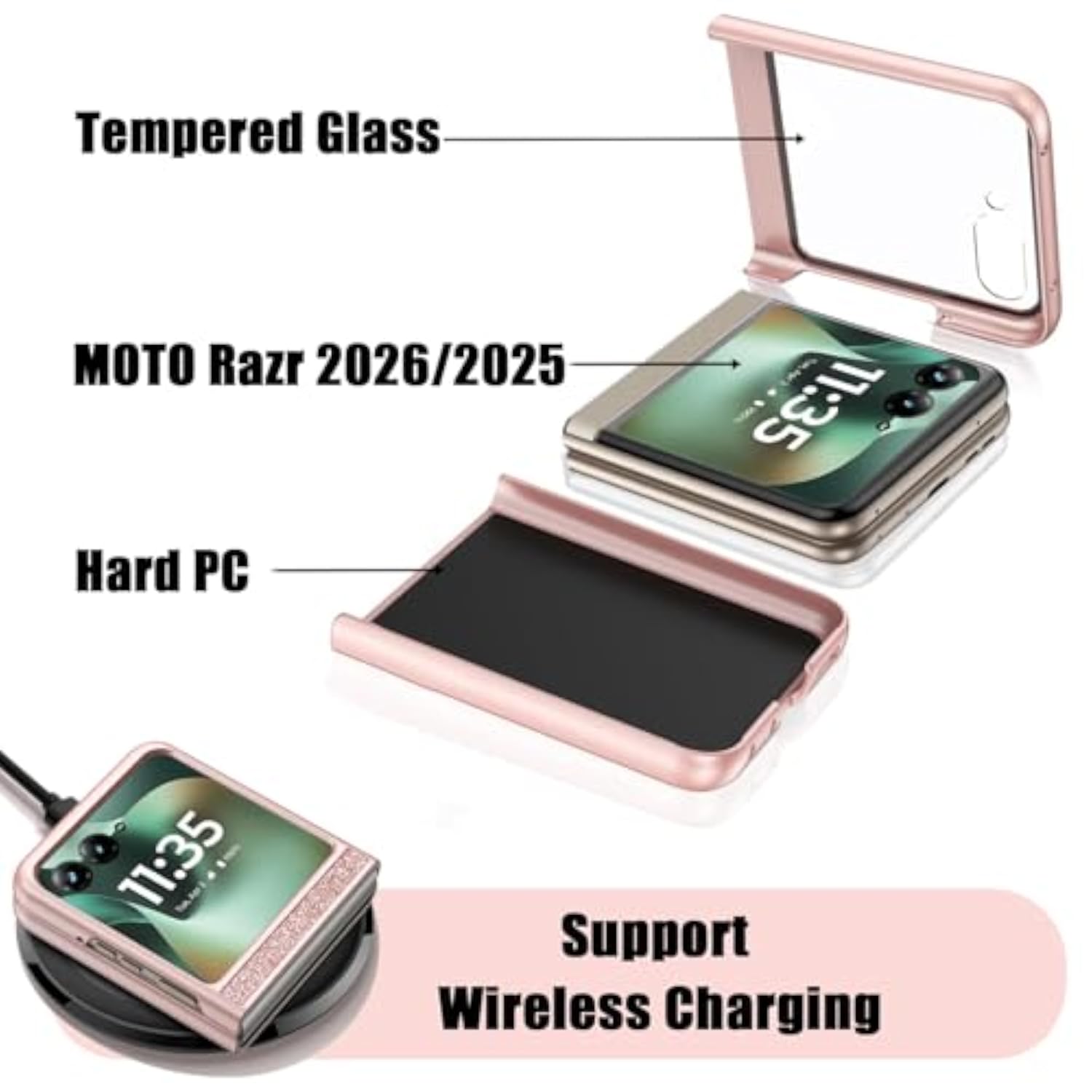 Motorola Razr 2026/2025 Glitter Phone Case with Built-in Screen Protector and Shockproof Bumper Cover, Bling Purple