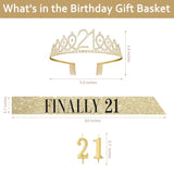 21St Birthday Decorations For Her With 21St Birthday Sash And Crown, Candles Gold, Gifts For 21 Year Old Girls