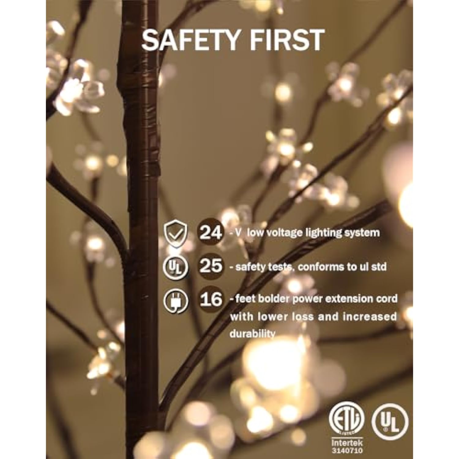 Lighted Cherry Blossom Tree Set 4Ft, 5Ft And 6Ft With 144/184/240 Warm White Led Lights For Holiday Decor - Dimmable, Ul Certified, Waterproof - Ideal For Indoor And Outdoor Decoration