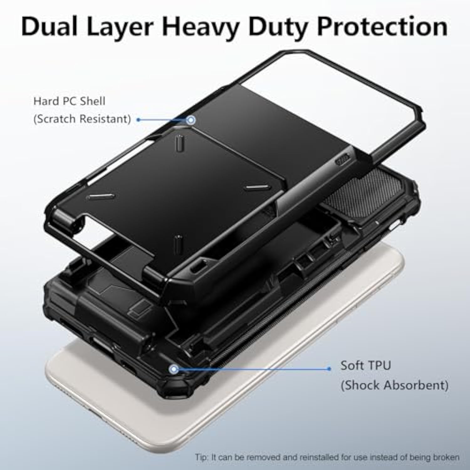 For Iphone Se Case 2022 Credit Card Holder Id Slot Pocket Dual Layer Protective Bumper Rugged Tpu Rubber Armor Hard Shell Cover For Iphone Se3 Black