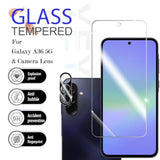 Galaxy A36 Hd Clear Tempered Glass Screen Protector + Camera Lens Protectors, [2+2 Pack] [3D Glass] [Anti-Glare] [Bubble-Free] Screen Protector Glass For Samsung Galaxy A36