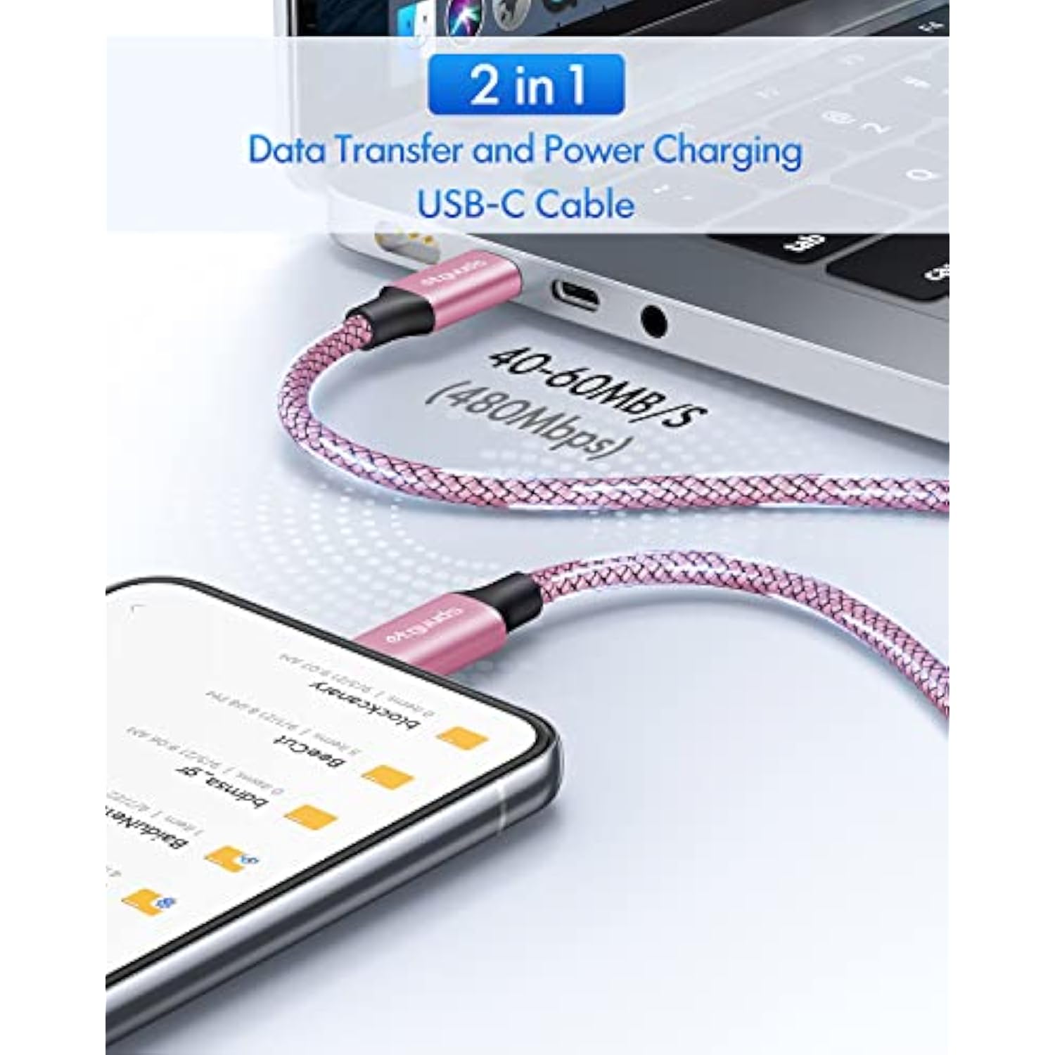 Pink Usb C To Usb C Cable [6Ft, 2-Pack], 60W Fast Charging Type C To Type C Ch