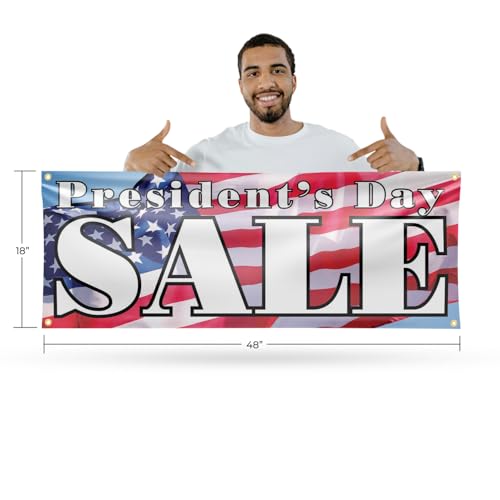 Presidents Day Sale Banner Sign 18 Inch x 48 Inch | 13 oz Vinyl with Metal Grommets | Heavy-Duty Single-Sided Outdoor Durable Printed High-Quality Weatherproof | Made in the USA