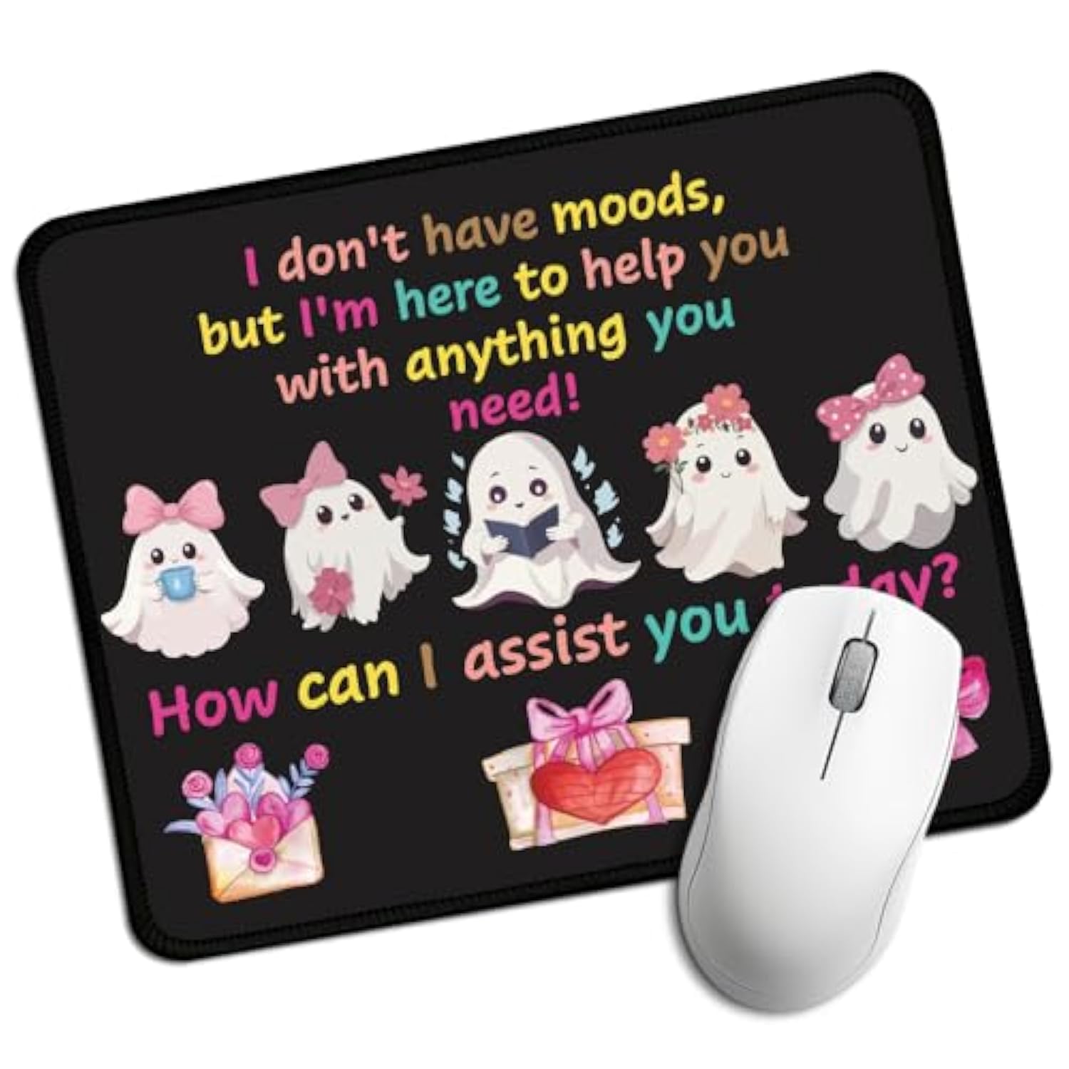 I Don'T Have Moods But I'M Here To Help You Rectangular Mouse Pad, Funny Ghost Mouse Pads For Desk, Halloween Desk Decor For Friend Families, Cute Spooky Valentines Mouse Mat For Soulmate