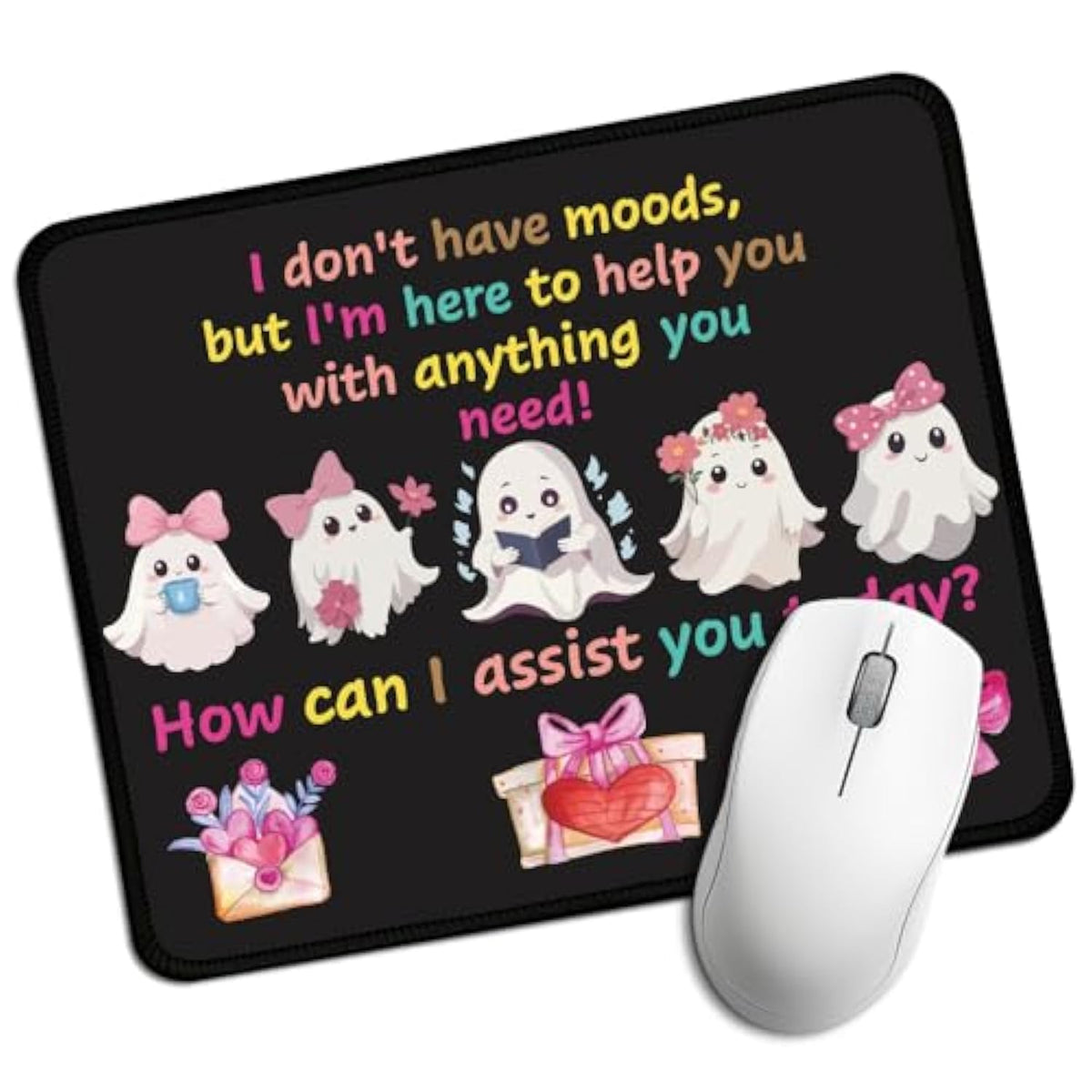 I Don'T Have Moods But I'M Here To Help You Rectangular Mouse Pad, Funny Ghost Mouse Pads For Desk, Halloween Desk Decor For Friend Families, Cute Spooky Valentines Mouse Mat For Soulmate