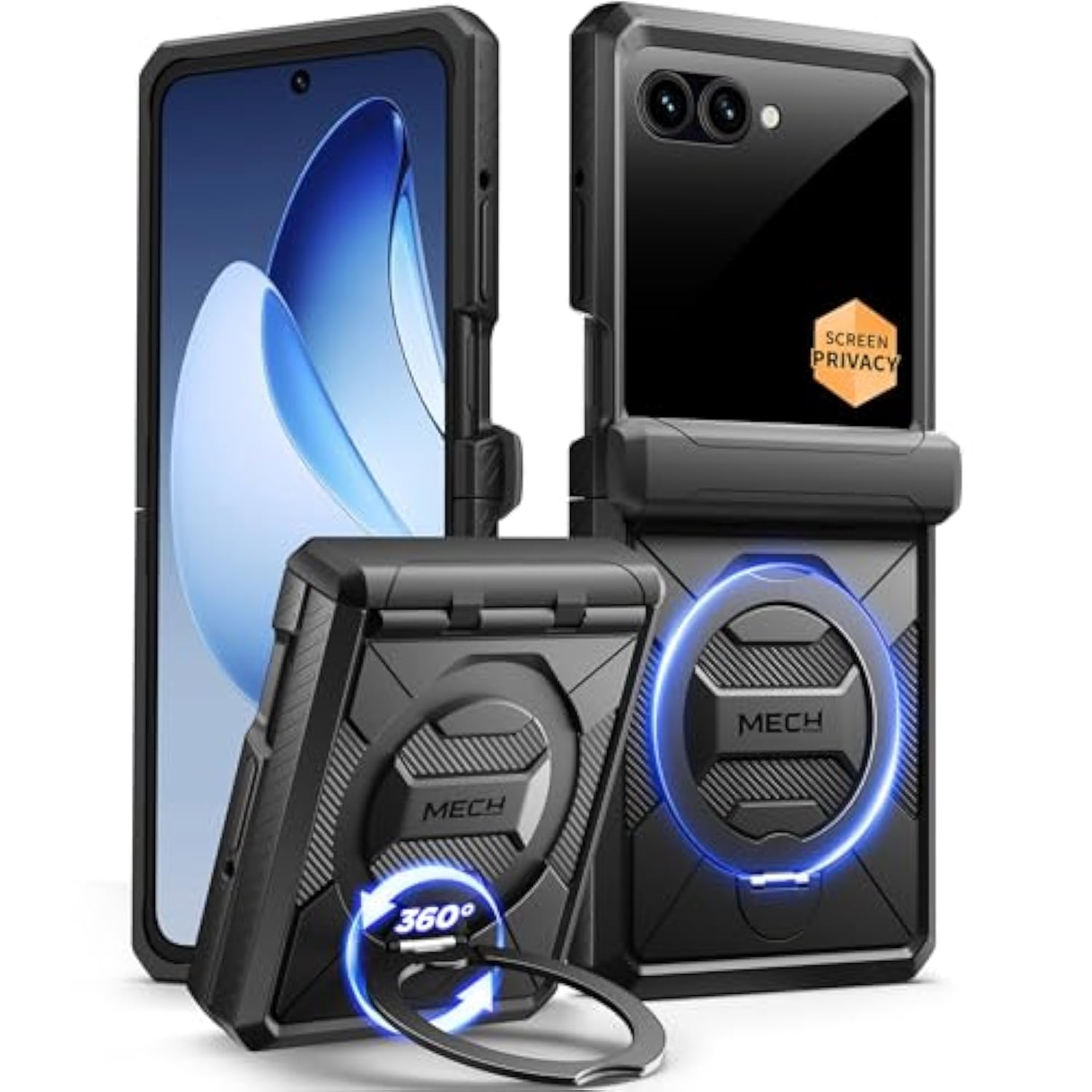 360° Spin Magnetic Stand For Motorola Razr 2025/2024 Case With Privacy Screen Protector, [Compatible With Magsafe] [Anti Spy] Full-Body Shockproof Case For Moto Razr 2024/2025, Black