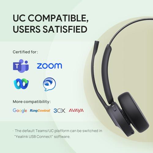 BH70 Mono Teams Wireless Headset with Mic for Work, Microsoft Teams Certified Bluetooth Headphone for 35h Calling, 91g All-Day Wearing Comfort,
