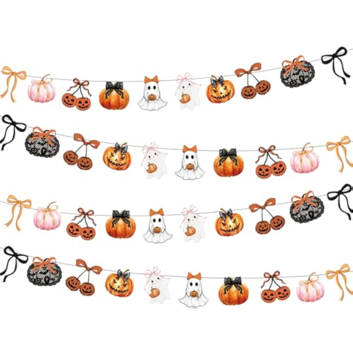 Halloween Party Banner with Bows and Pumpkins Spooky Cute Decor for Kids Indoor Celebration