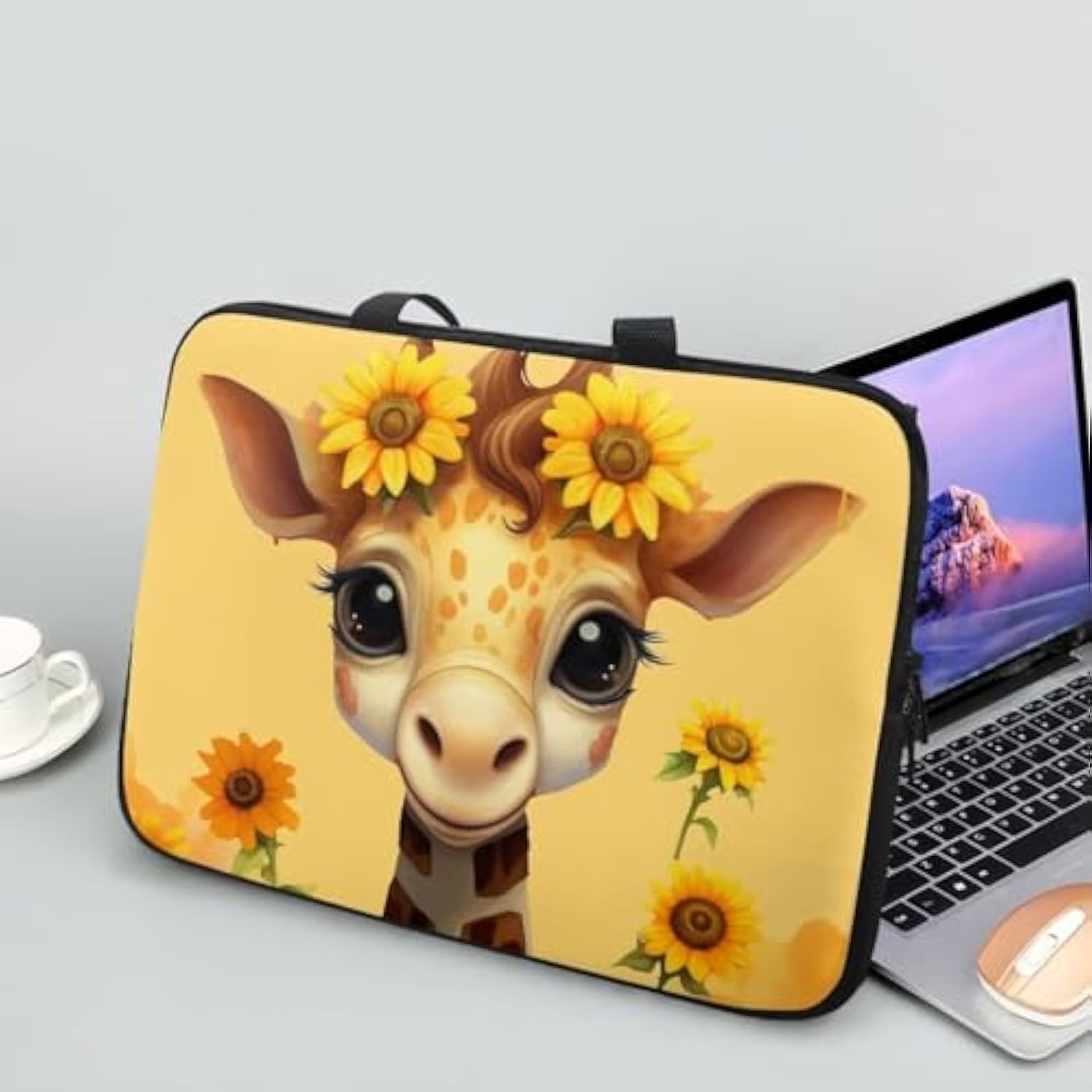 Giraffe 17 Inch Laptop Sleeve, Laptop Cover Computer Bag Tablet Carrying Case With Handle, Fashion Zipper Tote Bags Notebook Sleeves Handbag Messenger Briefcase Gifts For Women