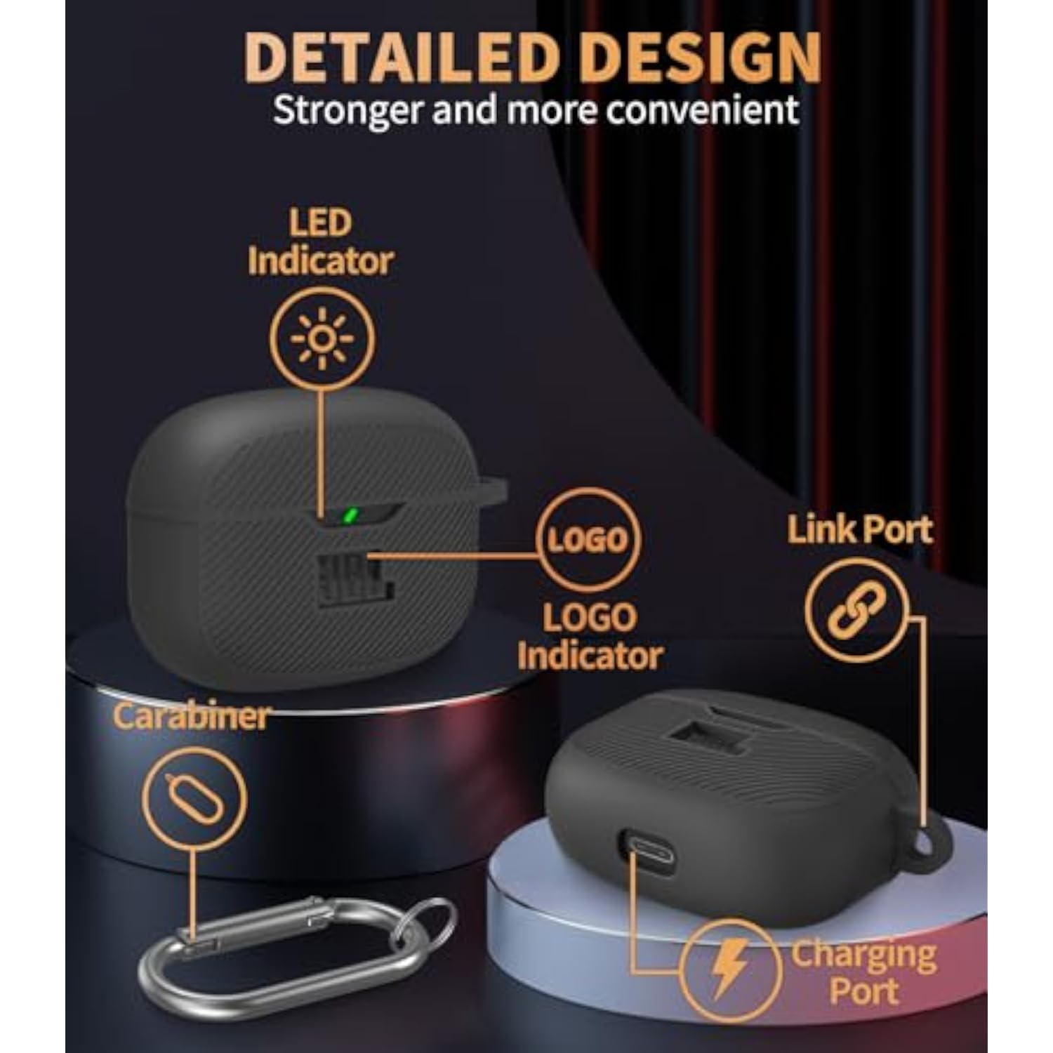 Silicone Protective Case Cover for JBL Vibe 200TWS and JBL Beam, Shock Resistant and Anti-Scratch, Compatible Devices, Includes Carabiner