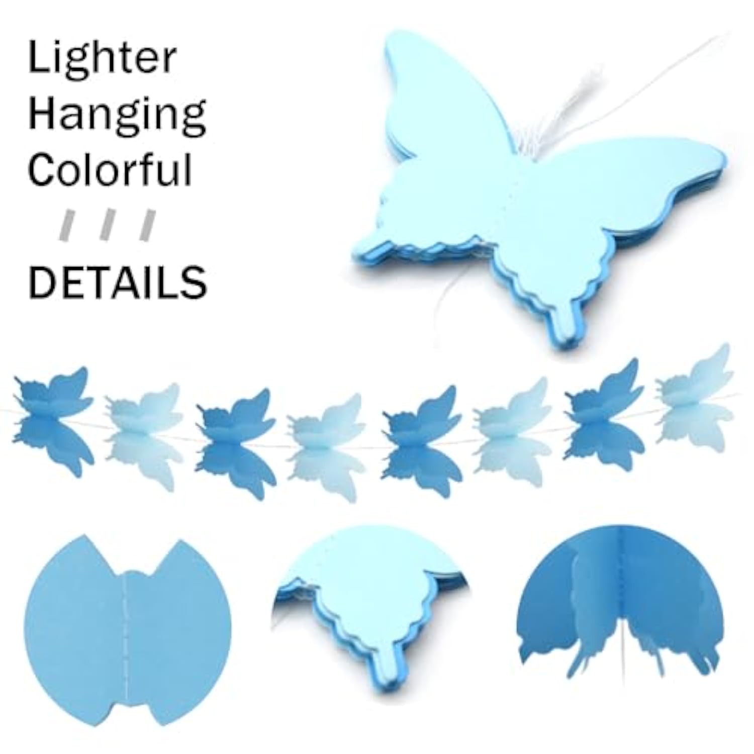Yosawa 4 Pcs Large Paper Butterfly Banner Hanging Decorative, Curtain Hanging Paper Flower For Halloween Home Ceiling Decor Birthday Party Baby Shower Wedding Showcase Decoration?Zd/Blue?