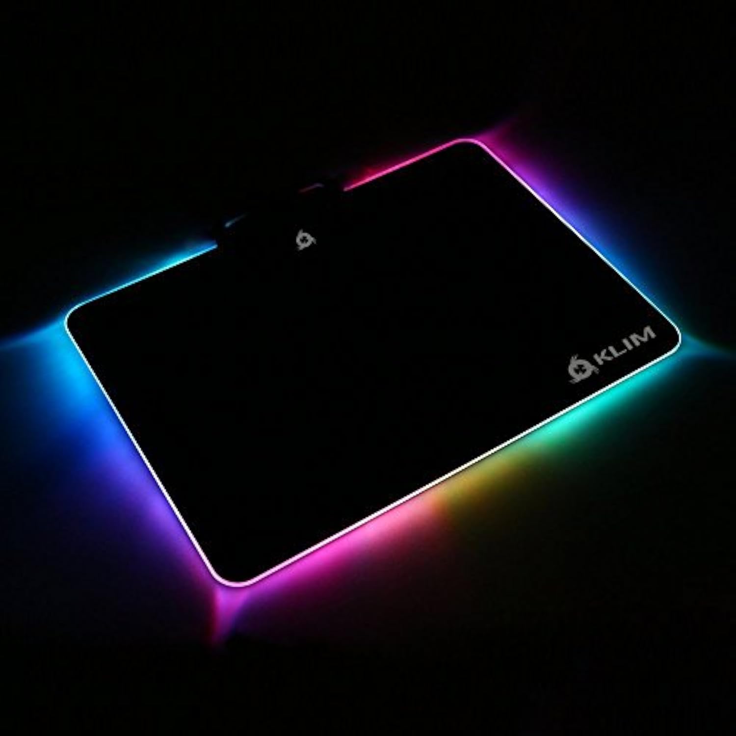KLIM RGB Gaming Mouse Pad - Large LED USB Black Hard Surface Gamer Mousepad - Chroma Lighting Effects - LED Lights Up - 13.7 x 10.3 x 0.4 inches - Ergonomic